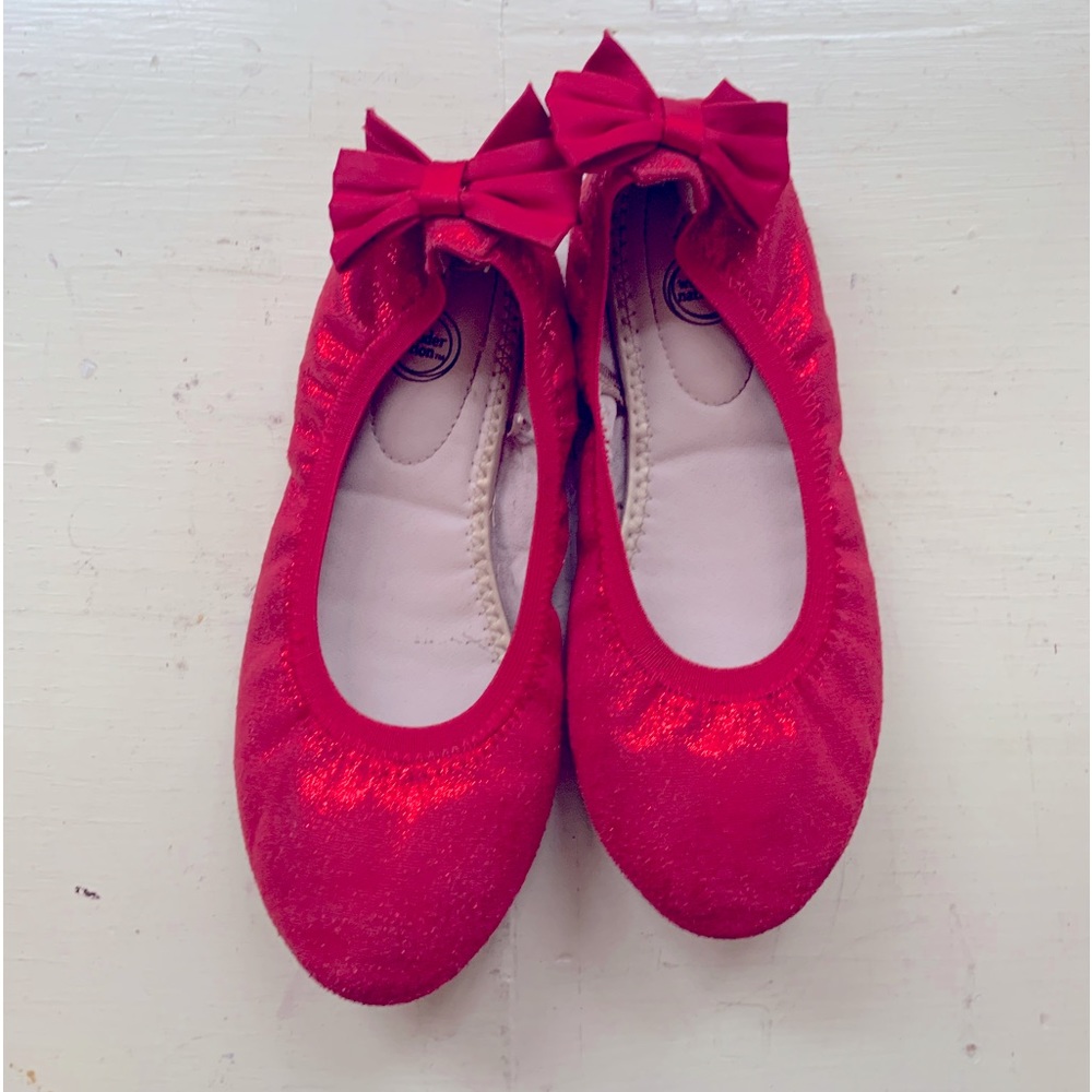 Red shiny slip on shoes